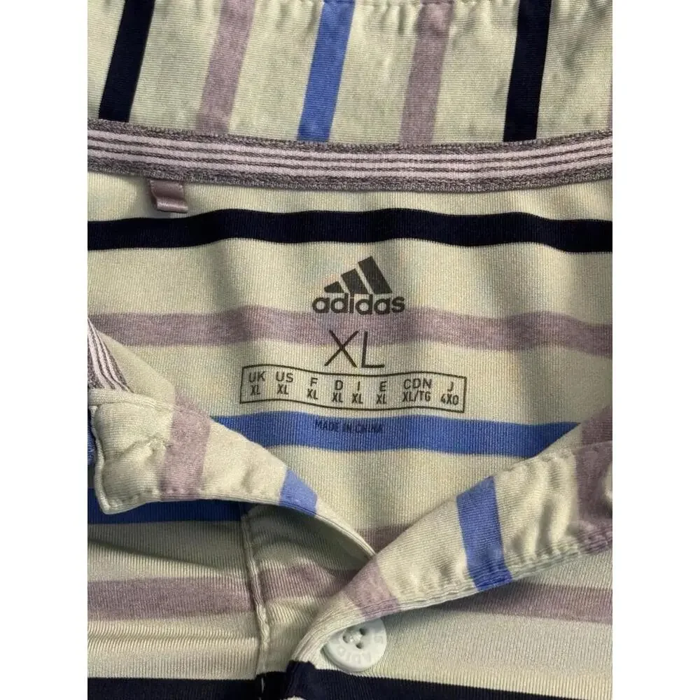 adidas Men's Golf‎ Polo Shirt Lt Green W/Blue Stripes, Size XL